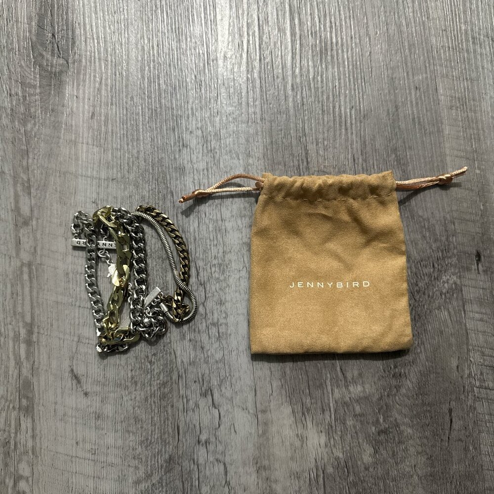 NWT Jenny bird austin cuff womens mixed metal stacked layered chain bracelet